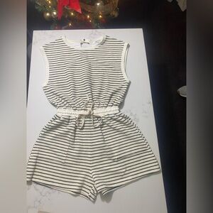 Women's Black and White Striped Romper